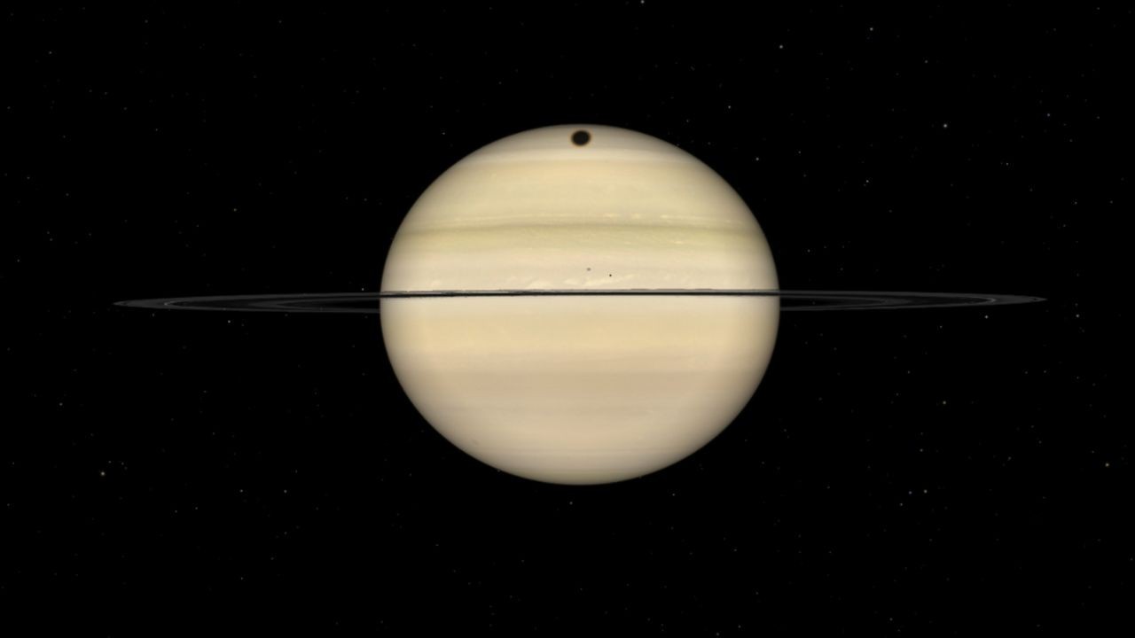 Titan's shadow crosses Saturn as the planet offers up its best views of 2025 this weekend