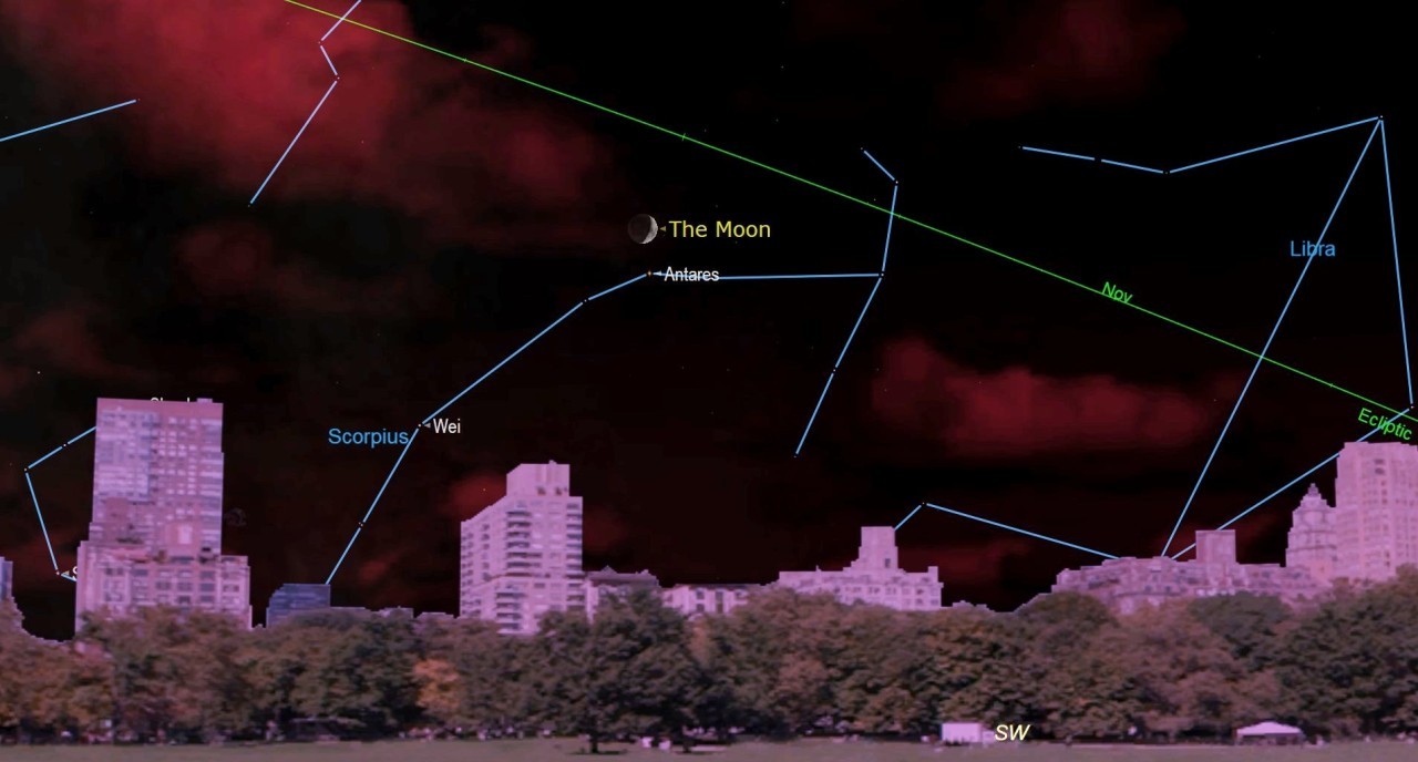 See the crescent moon shine above the red star Antares tonight (Sept. 30)