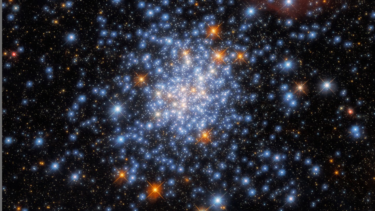 Hubble telescope spots red, white and blue stars in sparkly cluster