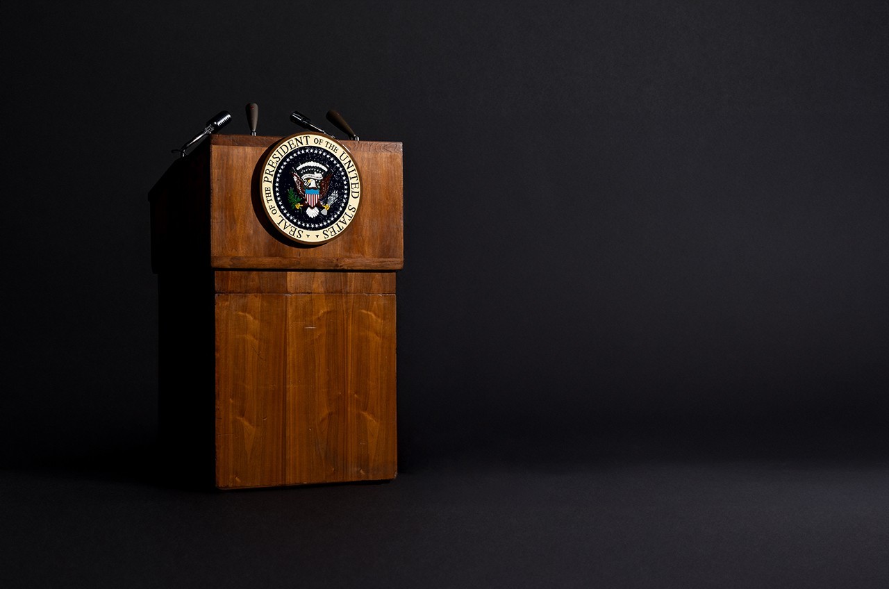 Not a fake, JFK 'choose the moon' lectern restored to public display