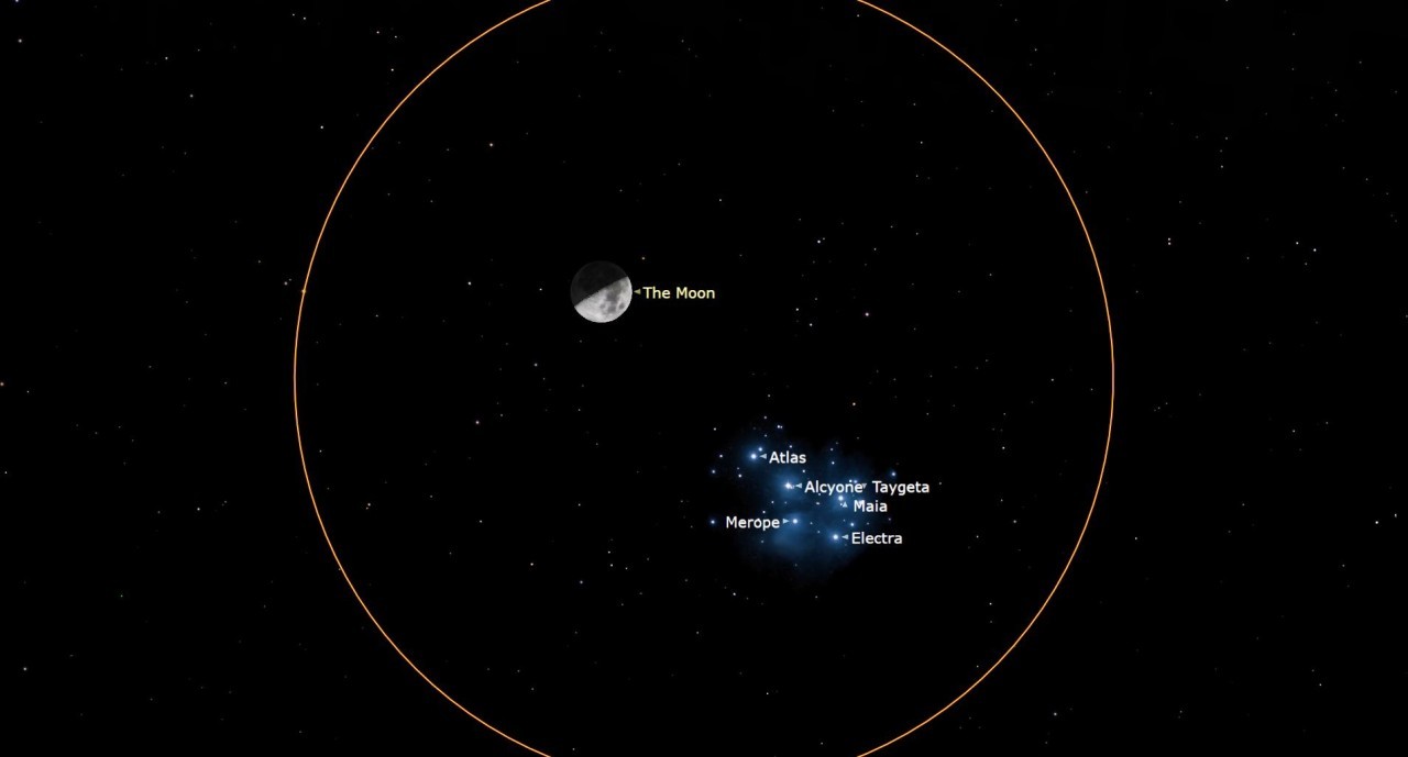 See the moon meet up with the Seven Sisters of the Pleiades tonight